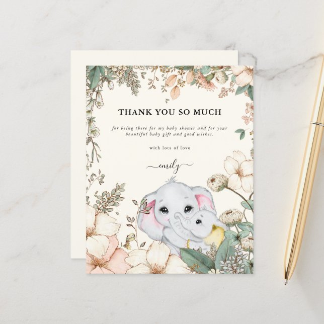 Budget Elephants Crème Baby shower Merci (Devant/Arrière en situation)