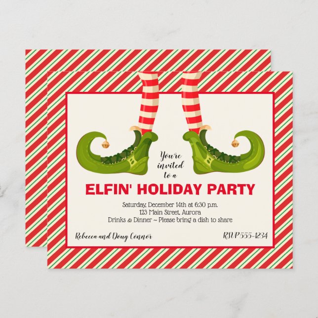Budget Elf Legs Noël Fête Invitations (Devant / Derrière)