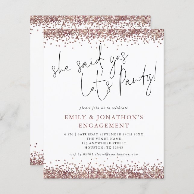 Budget Elle A Dit Oui Rose Parties scintillant Or  (Devant / Derrière)