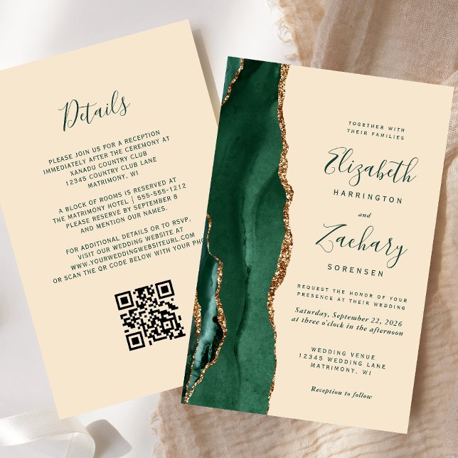 Budget Emerald Agate Champagne QR Code Wedding (Créateur téléchargé)