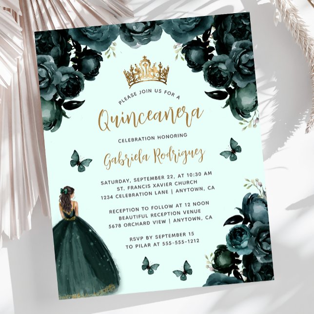 Budget Emerald Gold Floral Quinceañera (Créateur téléchargé)