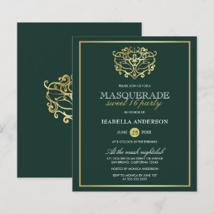 Budget Emerald & Gold Masquerade Sweet 16 Party