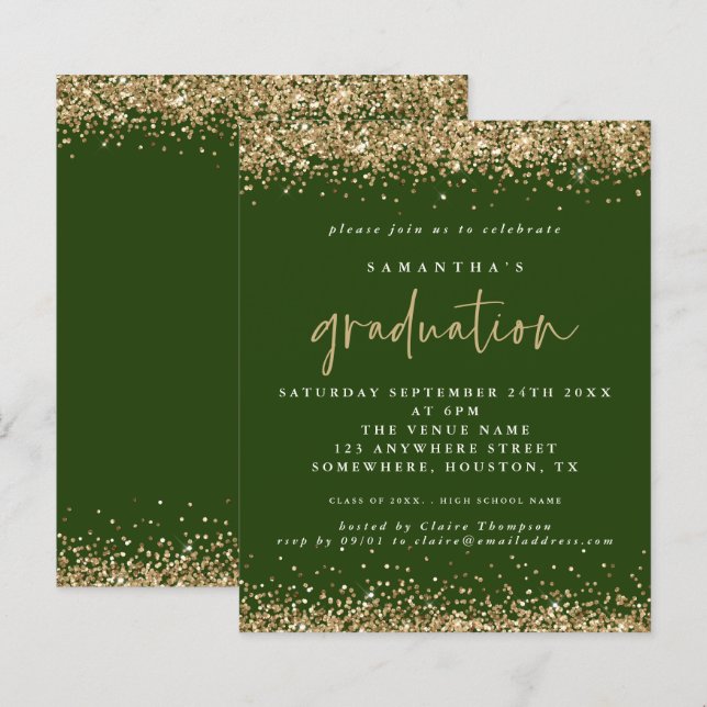 Budget Emerald Gold Parties scintillant 2024 Invit (Devant / Derrière)