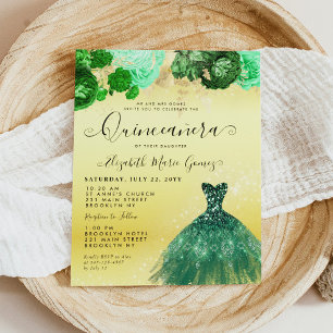 Budget Emerald Gold Robe Florale Quinceanera