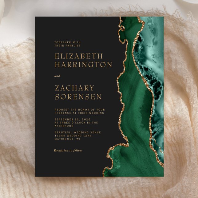 Budget Emerald Green Agate Gold Faire-part de mari (Créateur téléchargé)