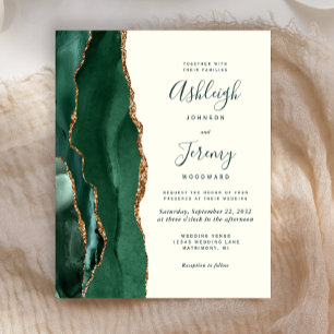 Budget Emerald Green Agate Ivory Wedding Invitatio