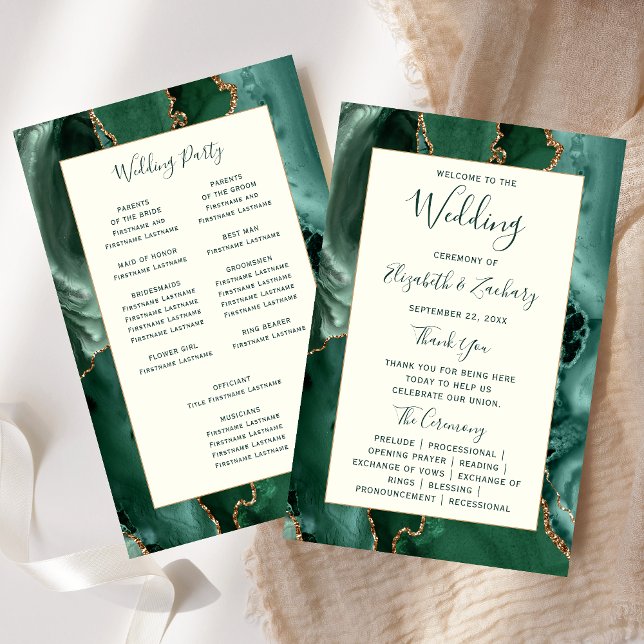 Budget Emerald Green Agate Ivory Wedding Program (Créateur téléchargé)