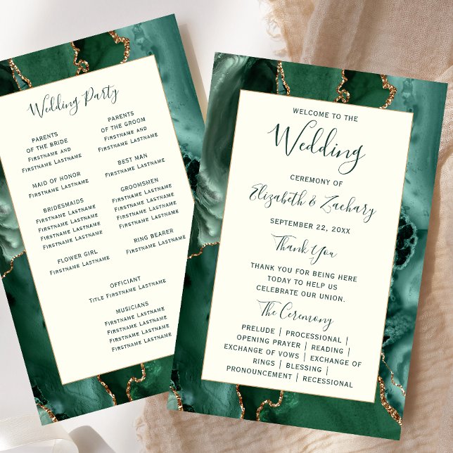 Budget Emerald Green Agate Ivory Wedding Program (Créateur téléchargé)