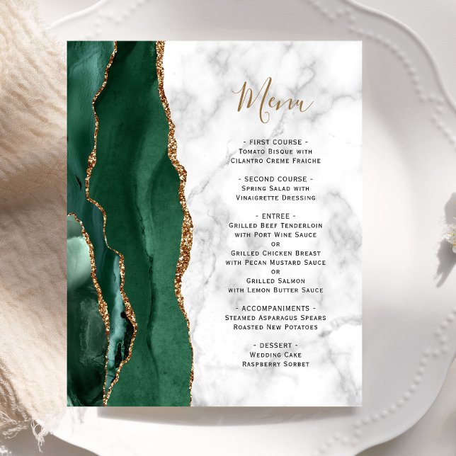 Budget Emerald Green Agate Marbre Mariage Menu (Créateur téléchargé)