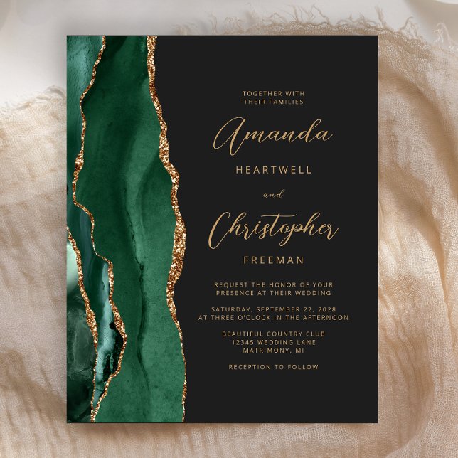 Budget Emerald Green Agate Mariage Invitation (Créateur téléchargé)