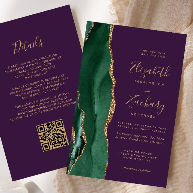 Budget Emerald Green Agate Purple QR Code Mariage (Créateur téléchargé)