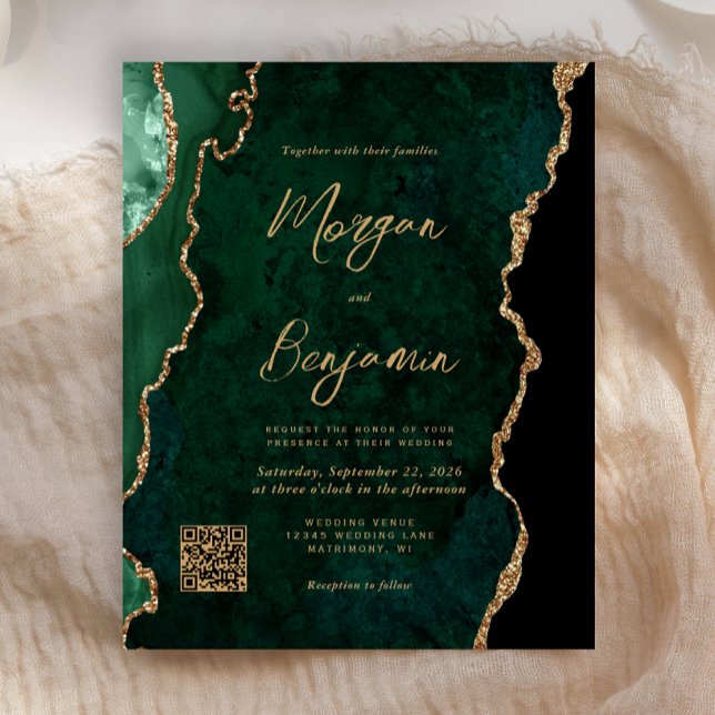 Budget Emerald Green Agate QR Code Mariage Invitat (Créateur téléchargé)