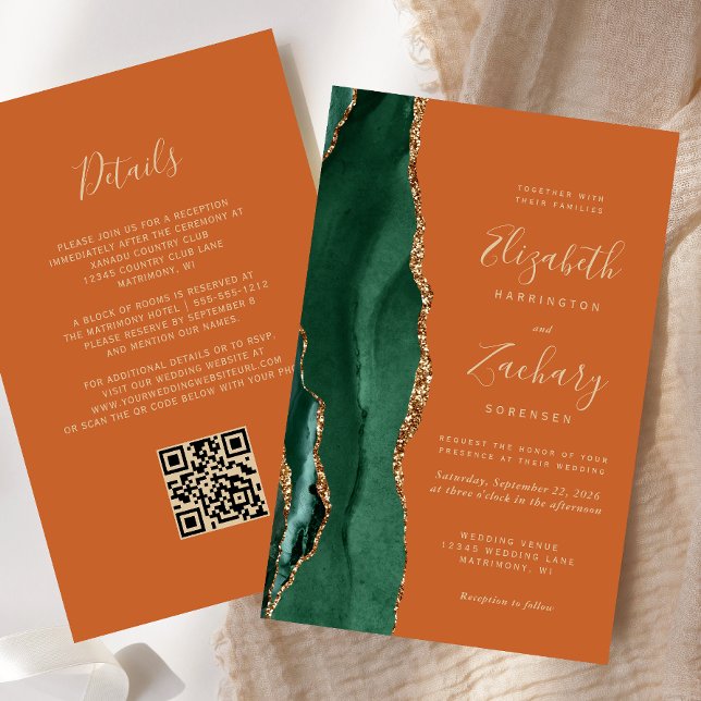 Budget Emerald Green Agate rouille QR Code Mariage (Créateur téléchargé)
