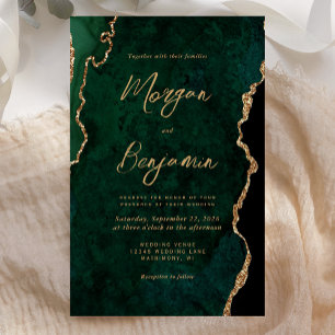 Budget Emerald Green Agate Script Wedding Invitati