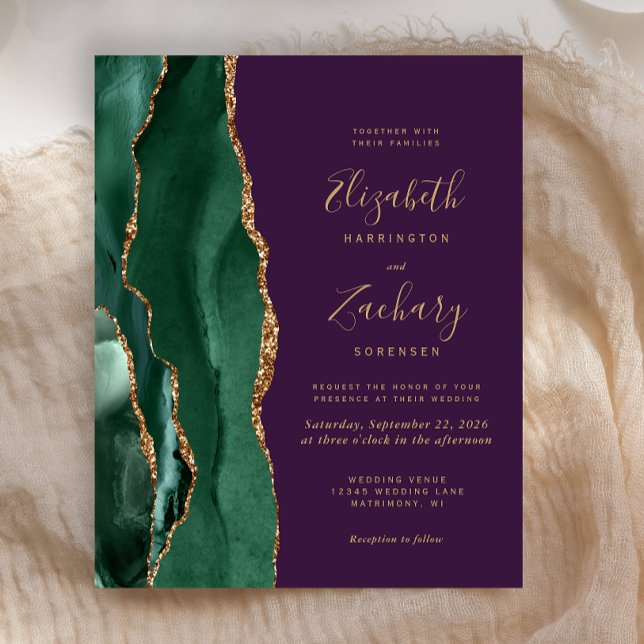 Budget Emerald Green Agate Violet Mariage Invitati (Créateur téléchargé)