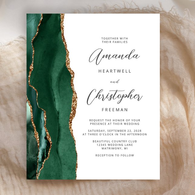 Budget Emerald Green Agate Wedding Invite (Créateur téléchargé)