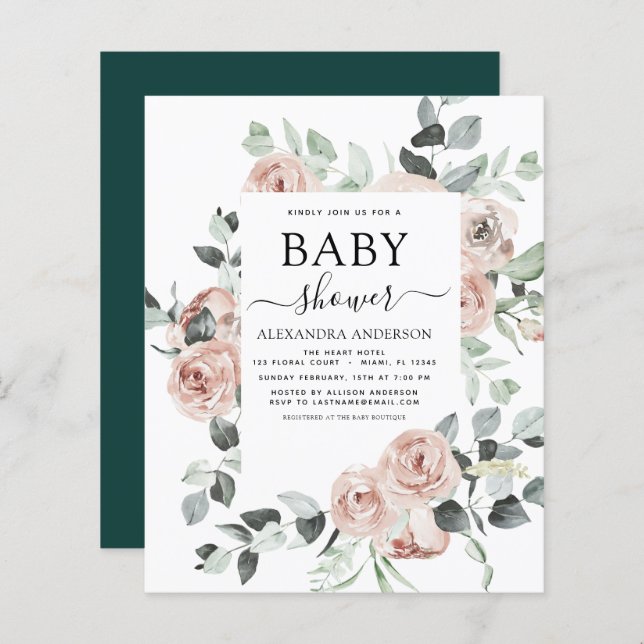 Budget Emerald Green Baby shower Floral (Devant / Derrière)