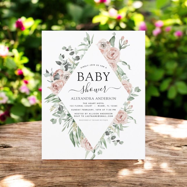 Budget Emerald Green Baby shower Floral Invitation (Créateur téléchargé)