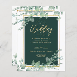 Budget Emerald Green Botanical Gold Wedding Invita
