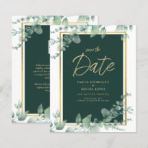 Budget Emerald Green Botanical Gold Wedding Invita