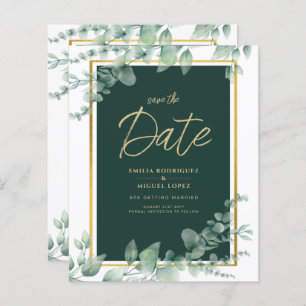 Budget Emerald Green Botanical Gold Wedding Invita