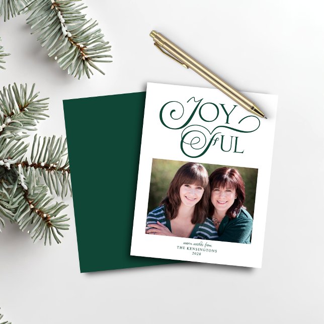 Budget Emerald Green Christmas Joyeuse photo (Budget Emerald Green Christmas Joyful Photo Card)