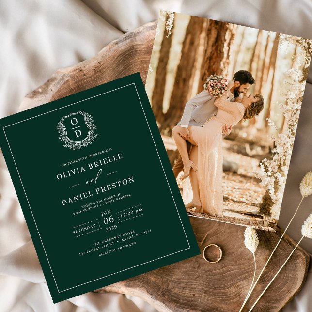 Budget Emerald Green Crest Faire-part de mariage (Créateur téléchargé)