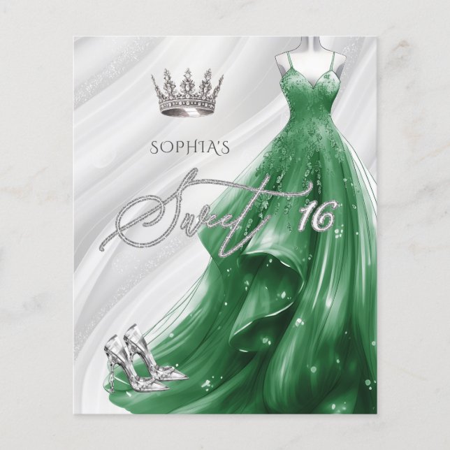 Budget Emerald Green Dress Sweet 16 Invitation (Devant)