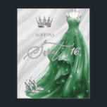 Budget Emerald Green Dress Sweet 16 Invitation<br><div class="desc">Budget Silver Emerald Green Sparkle Robe Princess Sweet 16 Invitation</div>