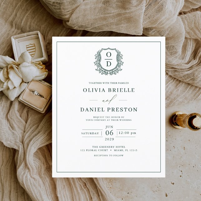 Budget Emerald Green Elegant Wedding Invitation (Créateur téléchargé)