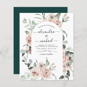 Budget Emerald Green Floral Faire-part de mariage