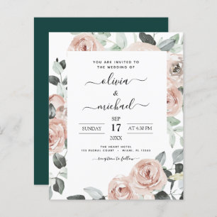 Budget Emerald Green Floral Faire-part de mariage