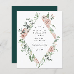 Budget Emerald Green Floral Faire-part de mariage