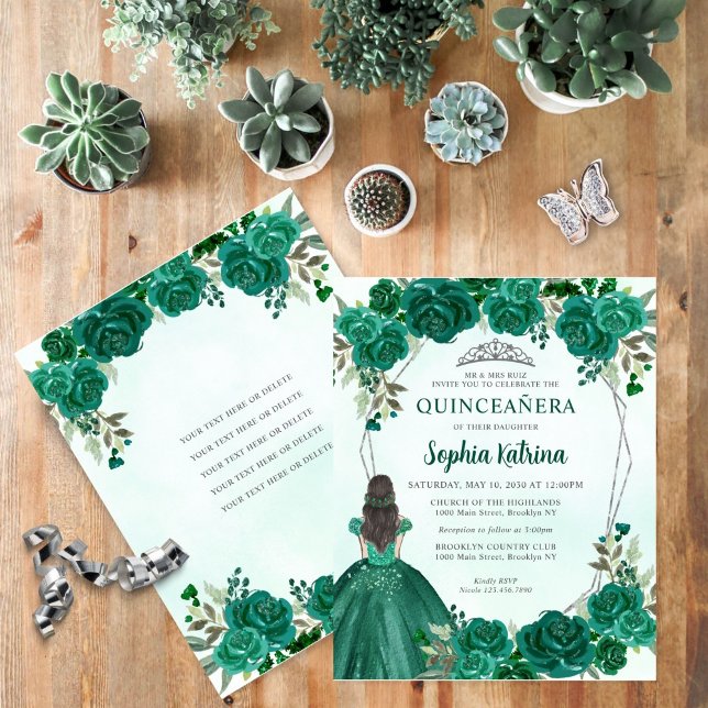 Budget Emerald Green Floral Princesse Quinceañera (Créateur téléchargé)