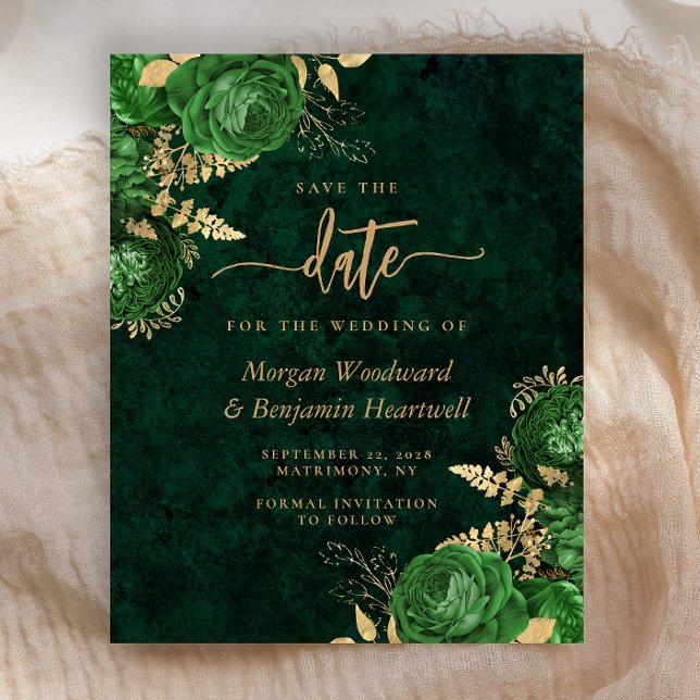 Budget Emerald Green Floral Wedding Save the Date (Créateur téléchargé)