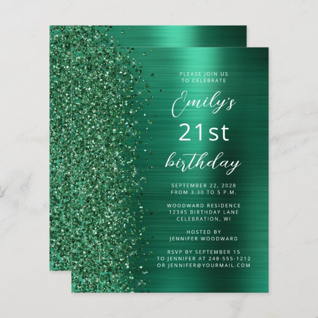 Budget Emerald Green Glam 21e anniversaire Invitat (Devant / Derrière)