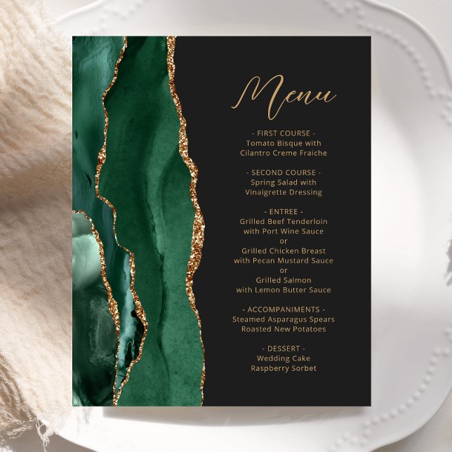 Budget Emerald Green Gold Agate Menu Mariage (Créateur téléchargé)