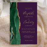 Budget Emerald Green Gold Agate Purple Mariage<br><div class="desc">Le bord gauche de cette élégante faire-part de mariage moderne est orné d'une bordure en aquarelle vert émeraude, recouverte d'une parties scintillant en faux or. Le texte personnalisable combine écriture manuscrite couleur or, cuivre et polices italiques sur un arrière - plan violet. L'envers est assorti d'une agate vert émeraude et...</div>
