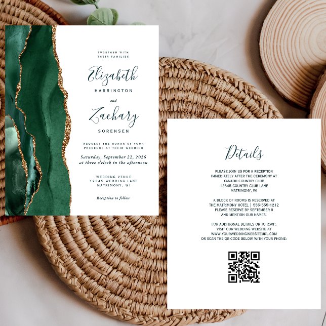 Budget Emerald Green Gold Agate QR Code Mariage (Créateur téléchargé)