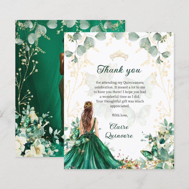 BUDGET Emerald Green Gold Floral Photo Quinceanera (Devant / Derrière)
