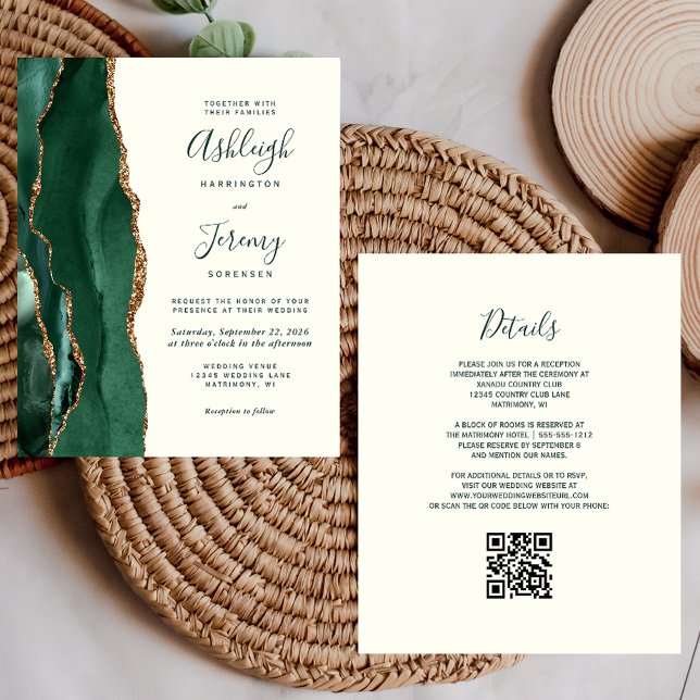 Budget Emerald Green Gold Ivory QR Code Mariage (Créateur téléchargé)