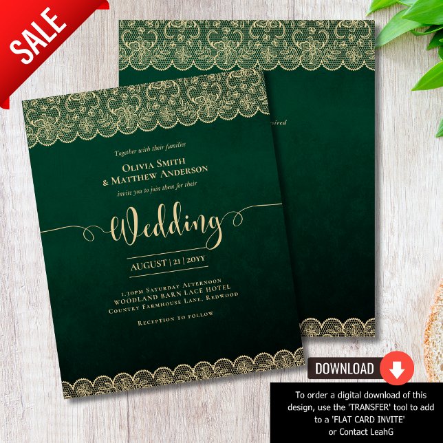 BUDGET Emerald Green Gold Lace Rustique Mariage (Créateur téléchargé)