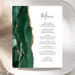 Budget Emerald Green Gold Mariage<br><div class="desc">Le bord gauche de cet élégant menu mariage moderne comporte une bordure d'aquarelle vert émeraude bordée d'une parties scintillant en faux or. Le texte personnalisable combine un script d'écriture manuscrite grise de fusain blanc et des polices de cuivre sur un arrière - plan blanc. L'envers est assorti d'une agate vert...</div>