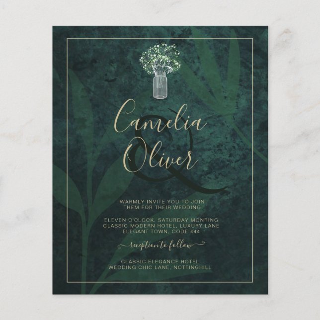 Budget Emerald Green Gold Modern Wedding Invitatio (Devant)