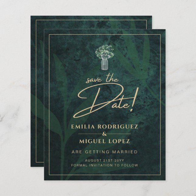 Budget Emerald Green Gold Modern Wedding Invitatio (Devant / Derrière)
