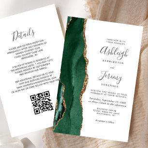 Budget Emerald Green Gold QR Code de mariage Invit