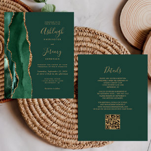 Budget Emerald Green Gold QR Code de mariage Invit
