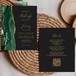 Budget Emerald Green Gold QR Code de mariage Invit