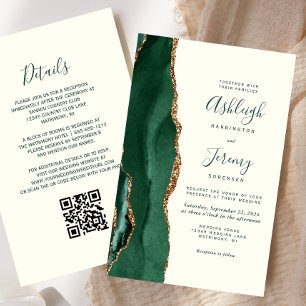 Budget Emerald Green Ivory QR Code Mariage Invitat