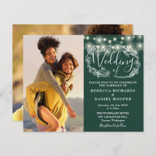 Budget Emerald Green Lights 2 Photo Wedding Invita